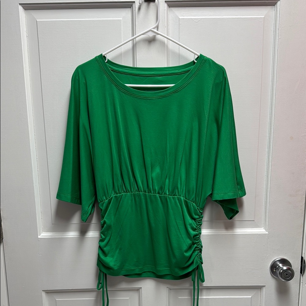 Anthropologie Green Ruched 3/4 Sleeve Blouse NWOT